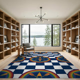 Rainbow Kayak Checkered Area Rug