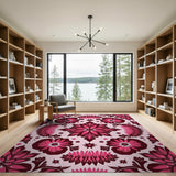 Vibrant Pink Floral Baroque Area Rug