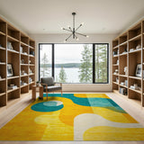 Teal Yellow Abstract Geometric Modern Rug