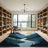 Washable Modern Abstract Mountain Landscape Area Rug - Low Pile & Non-Slip