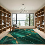 Emerald Green Gold Vein Abstract Green Area Rug