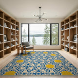 Blue Yellow Tile Pattern Geometric Area Rug