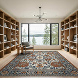 Ivory Blue Rust Traditional Persian Area Rug