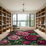 Victorian Pink Rose Floral Area Rug