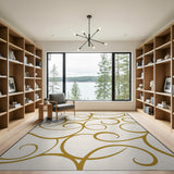 Abstract Area Gold and Silver Golden Swirl Abstract Area Rug