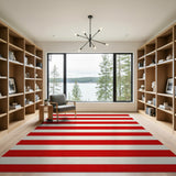 Bold Red White Striped Area Rug