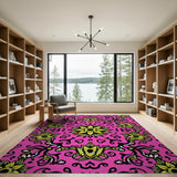 Hot Pink Sunflower Floral Area Rug
