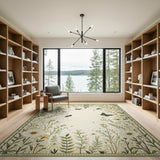 Vintage Green Floral Butterfly Meadow Rug