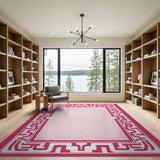 Pink Pink Geometric Border Area Rug