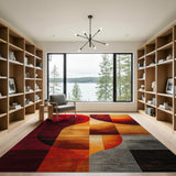 Abstract Geometric Red Orange Area Rug