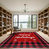 Happy Holidays Red Black Plaid Area Rug