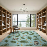 Teal Fern Seashell Golden Dots Coastal Rug