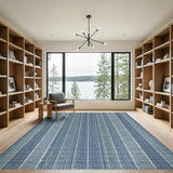 Blue and Teal Blue Striped Washable Area Rug