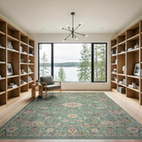 Teal Green Floral Persian Area Rug