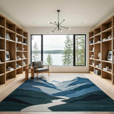 Blue and Teal Geometric Blue Mountain Peaks Area Rug