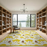 Yellow Whimsical Yellow Mushroom Cartoon Area Rug