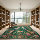 Cockatoo Parrots Pink Floral Green Area Rug
