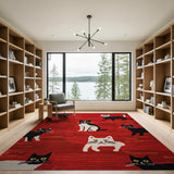 Playful Black White Cats Red Area Rug