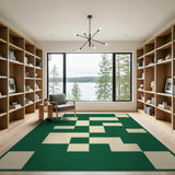 Emerald Green Ivory Geometric Block Rug