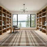 Brown and Tan Brown Tan Plaid Rustic Farmhouse Area Rug