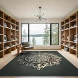 Ornate Filigree Grey Round Area Rug