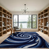 Hypnotic Navy Swirl Abstract Area Rug