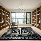 Greek Key Geometric Area Rug in Black White