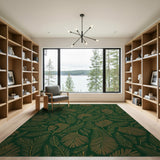 Emerald Green Gold Fern Frond Area Rug