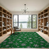 Geometric Modern Emerald Green Snowflake Area Rug