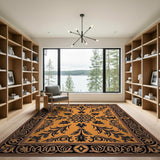 Orange Black Ornate Floral Medallion Rug