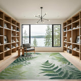 Floral Vintage Lush Green Fern Leaf Area Rug