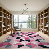 ODIKA Modern Pink Geometric Washable Area Rug - Low Pile Non-Slip & Non-Shedding
