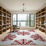 Intricate Red Snowflake Area Rug