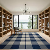 Geometric Modern Navy Blue Checkered Plaid Area Rug