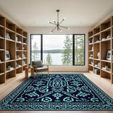 Teal on Navy Traditional Persian Area Rug