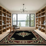 Gold and Silver Ornate Black Persian Medallion Area Rug