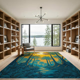 Teal Palm Grove Sunset Area Rug
