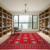 Red Snowflake Tribal Border Area Rug