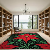 Floral Vintage Red Red Poinsettia Floral Area Rug