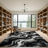 Abstract Ink Swirl Black White Area Rug