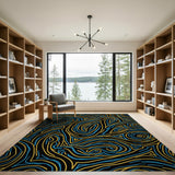 Abstract Swirl Area Rug in Blue Yellow Black