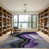 ODIKA Purple Marble Agate Washable Area Rug - Modern Gold Low Pile Non-Slip Carpet