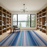 Blue Teal Striped Heritage Tribal Area Rug