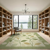 Green Leaf Vine Beige Area Rug