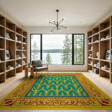 Ornate Teal and Gold Persian Motif Area Rug