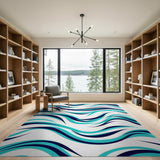 Teal Navy Abstract Wave Area Rug