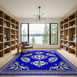 Intricate Blue Persian Floral Medallion Rug