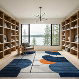 Navy Blue Abstract Geometric Grid Area Rug