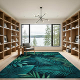 Lush Teal Palm Leaf Area Rug