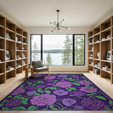Purple Roses Vines Floral Area Rug